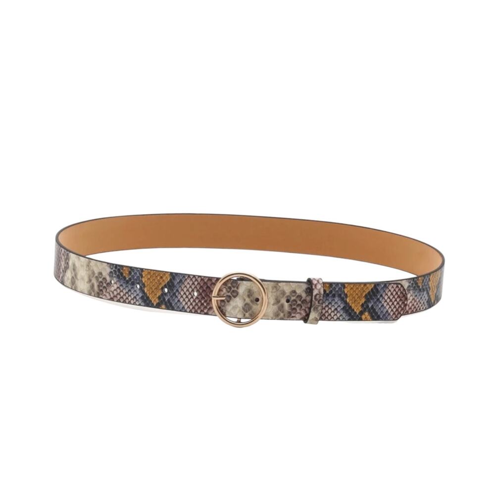 NWT Multicolor Snakeskin Print Belt Gold Round Buckle Boho Western One Size - Picture 6 of 6